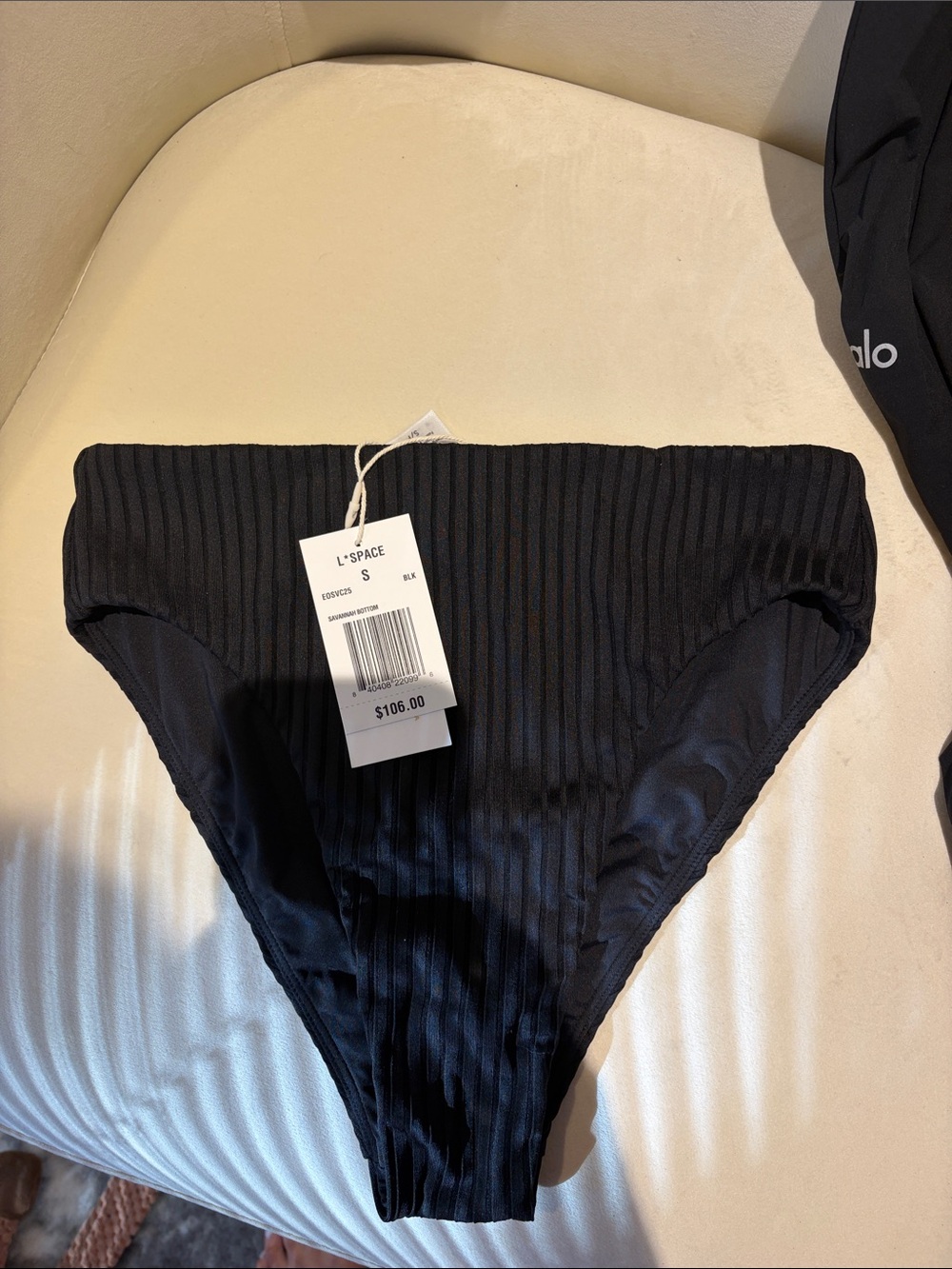 l*space Black Ribbed High Waist Bikini Bottom